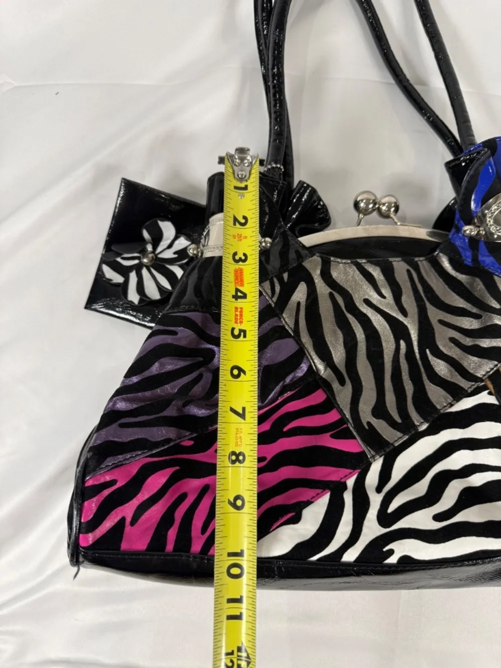Y2K Zebra Print Kiss Lock Satchel Glam Statement Handbag